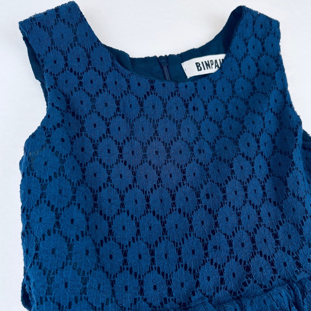 BINPAW Girls Teal Blue Floral Lace Sleeveless Special Occasion Dress Size 6-7 - Picture 5 of 14